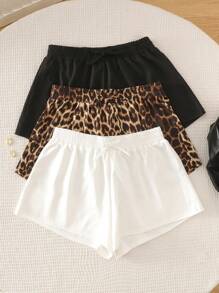 SHEIN Compra 1 Obtén 3 Gratis. Sets de shorts para adolescentes con estilo casual deportivo de ramas desnudas en negro y blanco, estampado de leopardo