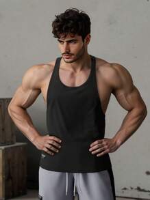 Manfinity VCAY 2pcs Men's Casual Knitted Sleeveless Tank Top & Elastic Waist Straight Leg Shorts Set