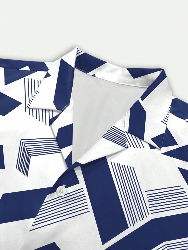 Manfinity RSRT Conjunto de 2 piezas de camisa de manga corta y pantalones cortos a rayas para hombres de talla grande en verano - Multicolor - Añade 7