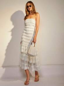 COSMINA Women's Elegant Vacation Boho Beach Layered Ruffle Lace Sleeveless Dress - Cream - View 1