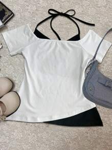 INAWLY 女式标语和花卉印花短袖T恤，夏季 - 白色 - 查看 2