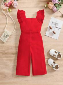 Pelele de verano de niña bebé con volantes de organza roja dividida