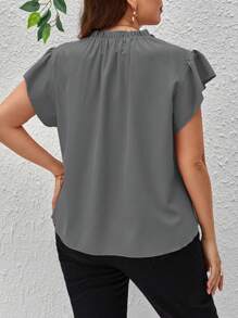 SHEIN Privé Plus Size Casual Comfortable Plain Ruffle Hem Blouse - Grey - View 2