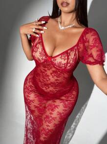 Viva Relle Plus Size Women Sexy Avant-Garde Fashion Lace Long Dress