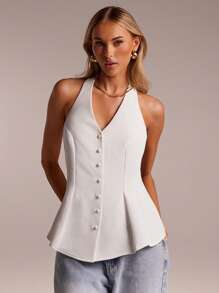 Avantive New Summer Halter Neck Sleeveless A-Line Women Top - White - View 4