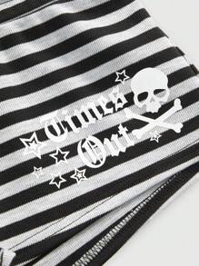 ROMWE Y2K Style Punk Graphic Print Low Waist Ultra-Short Striped Star & English Letter Decorated Women Shorts - Dark Grey - View 2
