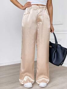 SHEIN LUNE Women's White Twill Office Pants, Elegant & Casual For Work Outfit, Spring/Summer Women Pants Business Casual Women Women Pants Women Dress Pants Khaki Women Pants Baggy Pants Office Women Outfits Work Women Clothes Business Casual Wide Leg Women Pants Professional Women Clothes Airport Women Outfits Teacher Outfits For Women