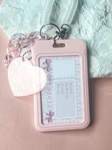 1pc Pink Card Cover With Heart Design Buckle, Creative Multi-Purpose Card Holder For Student Back To School