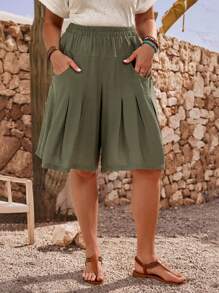 EMERY ROSE 加大码多功能纯色休闲短裤，简约时尚风格，适合夏季，休闲度假风格，休闲度假装，夏季时尚，女士夏季装，母亲节装，乡村音乐会装，女士波西米亚风装，女士西部装，女士假日装，女士夏季服装女士加大服装商务休闲女士夏季服装女士加大服装正式