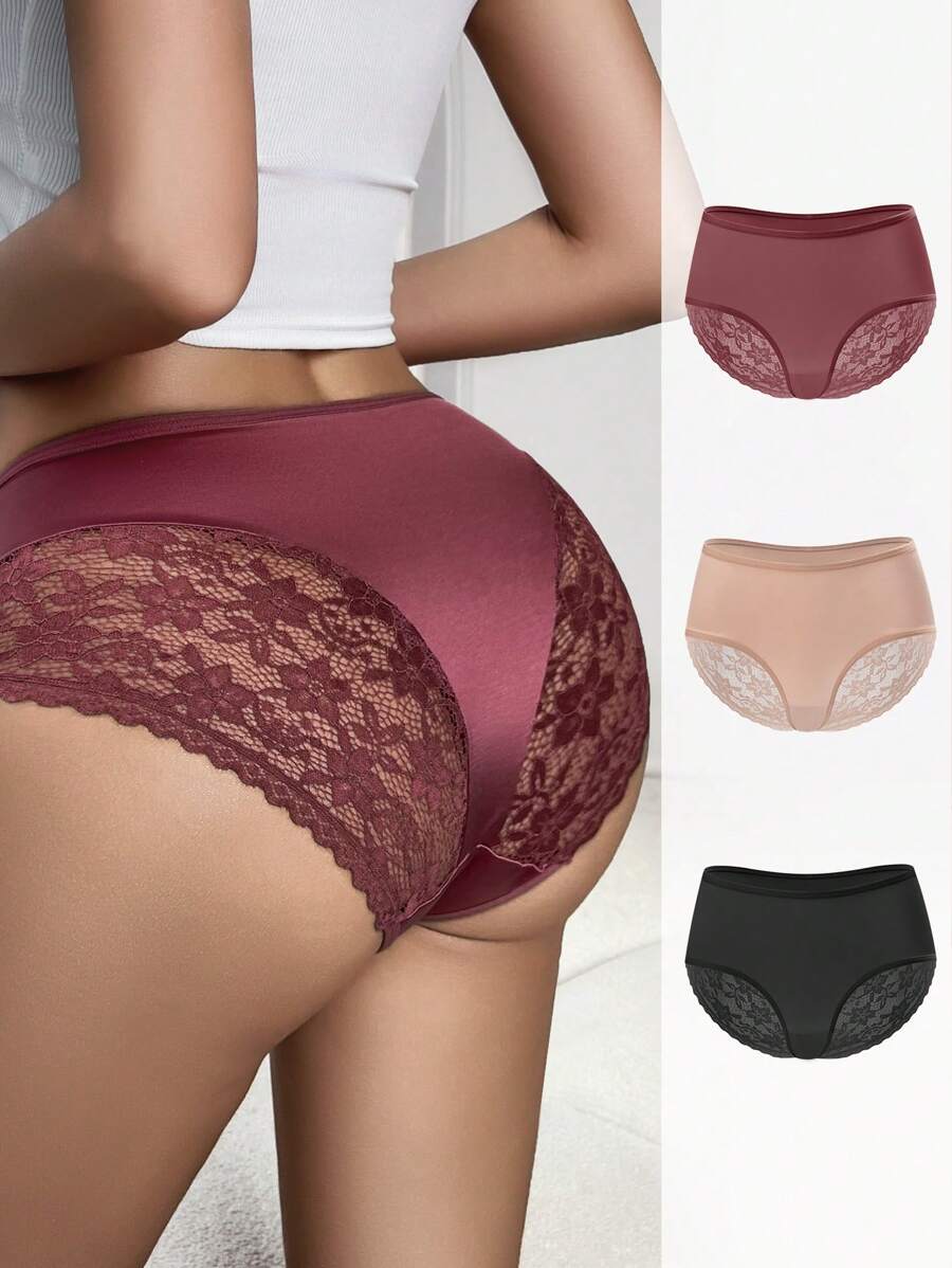 Snug Zone 3 peças/Conjunto Calcinhas de Renda Sexy Mulheres, Corte Triangular, Calcinha Tipo Maiô Bikini - Multicolorido - Visão 1
