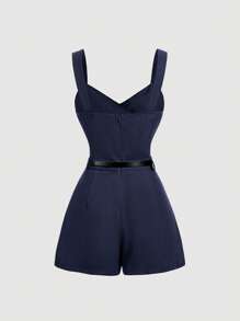 SHEIN MOD Blue & White Butterfly Pattern Bowknot Jumpsuit - Navy Blue - View 2