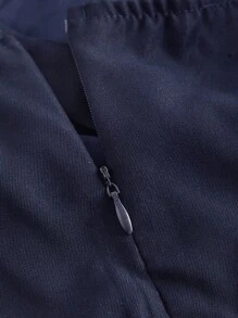 SHEIN MOD Blue & White Butterfly Pattern Bowknot Jumpsuit - Navy Blue - View 3