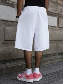 PAVTROS 男士夏季短裤，直筒宽松 5 英寸，字母印花，街头时尚休闲嘻哈风格 - 白色 - 查看 2