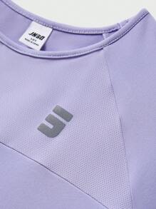 JNSQ T-shirt à manches courtes pour sports de plein air pour préadolescentes retournant à l'école, Top de sport à manches courtes pour enfants avec col rond et impression réfléchissante 3M