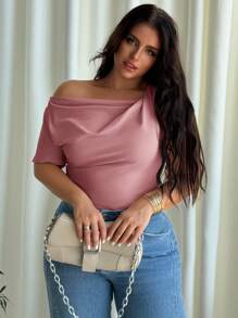 Firerie 大码女式优雅扭纹深粉色垂坠单肩T恤