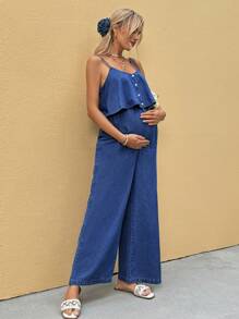 SHEIN Maternity Casual Jumpsuit With Spaghetti Straps - Blue - View 7