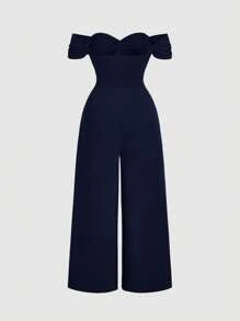 SHEIN MOD Mono de pana sencillo con hombros descubiertos y fruncidos para mujer de talla grande, mono de mujer, disfraz de princesa mujer, para Año Nuevo, San Valentín