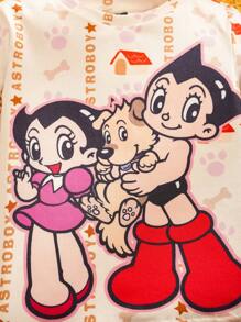 Astro Boy X SHEIN Conjunto de pijama con top de manga corta y shorts con estampado de dibujos animados para niña, color amarillo