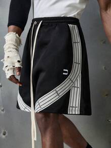 NEON BLANC Men's Street Fashion Embroidered Letter Tape Knit Shorts, Streetwear - Black - View 5