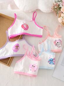 5pcs/Set Girls Children Lace Trim Cartoon Printed Soft Cotton Comfortable Short Underwear Sets, Summer - Multicolor - View 3