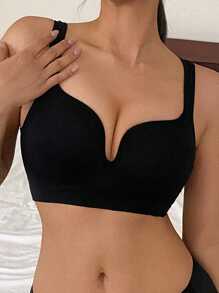 DAZY 女士宽肩带薄衬垫文胸，无钢圈，黑色 - 黑色 - 查看 3