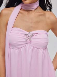 Roylia Women's Summer Asymmetrical Hem Ruffle Trim Buttoned Bandeau Midi Dress - Pink - View 4