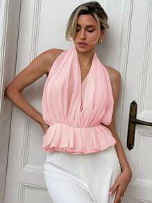 Aloruh 全新性感露背褶裥系带 V 领吊带背心