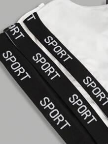 少女简约字母弹力细肩带交叉后背文胸 3 件套 - 黑與白 - 查看 11