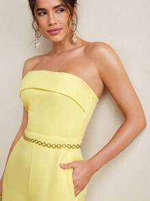 VIOLA AND VESPER Summer Pastel Butter Yellow Strapless Woven Wide-Leg Jumpsuit Women Casual Vacay Outfits