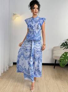 Modelyn 2pcs Floral Printed Set - Blue - View 6