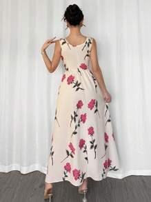 Elenzga 花卉印花方领无袖夏季优雅连衣裙 - 彩色 - 查看 2