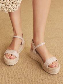 Styleloop Women's Canvas Wedge Lace-Up Sandals For Daily Wear - Apricot - View 2