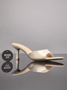 SHUZIA 派对优雅宽版女士舒适尖头小猫跟凉鞋 - 米色 - 查看 5