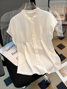 Franclia Blusa semplice casual da donna con collo tondo e maniche corte