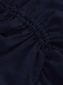 SHEIN MOD Women's Creamy Navy Summer Skirt With High-Low Hem ,Drawstring Ruffled Layered,Party Skirt,Boho Skirt,Lunch Skirt - Navy Blue - View 3