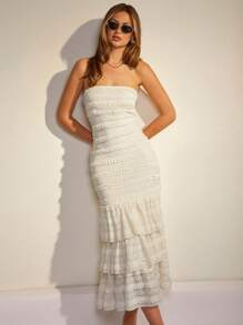 COSMINA Women's Elegant Vacation Boho Beach Layered Ruffle Lace Sleeveless Dress - Cream - View 6