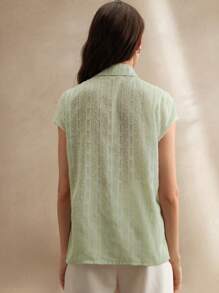 Anewsta Camisa con solapa de un solo botonadura decorada con lentejuelas y cuentas de alta calidad, blusa elegante y versátil para mujer