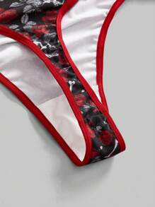 ROMWE Goth 3件套加大码哥特蛇皮玫瑰骷髅眼花卉撞色蕾丝丁字裤 - 彩色 - 查看 3