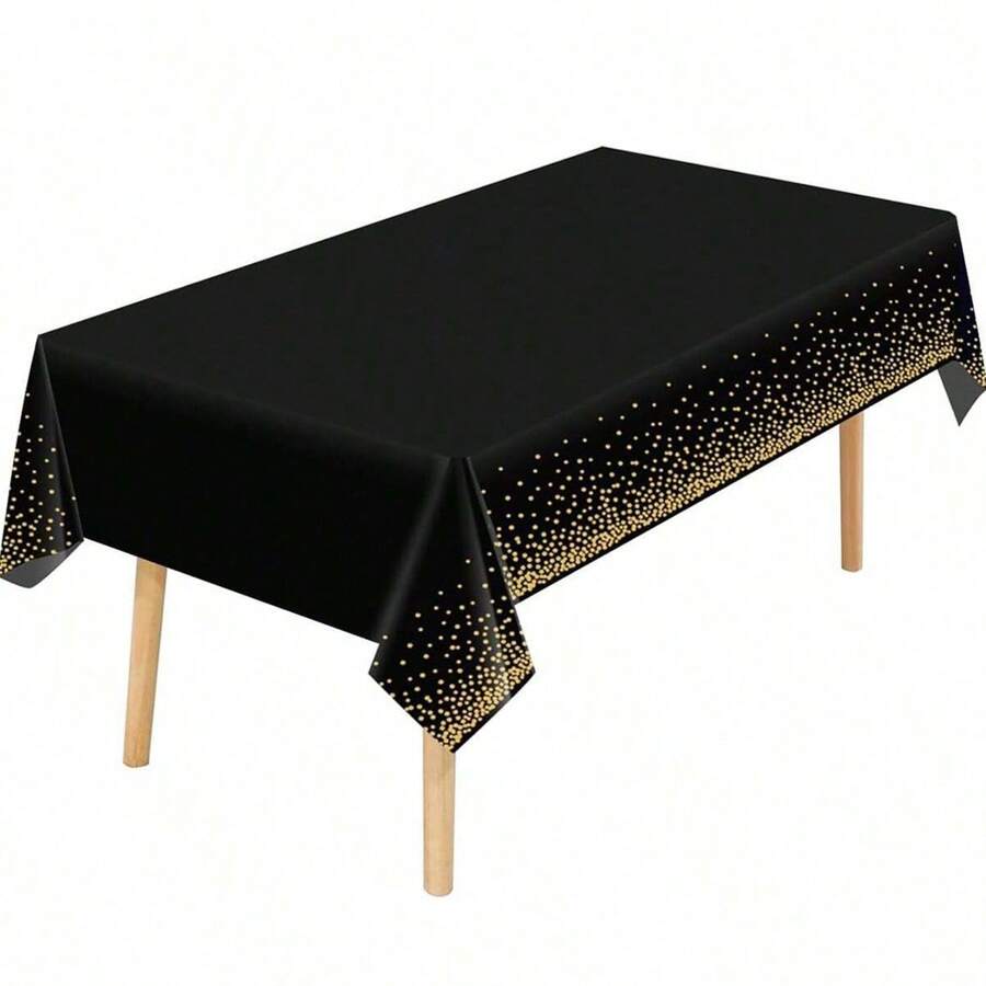 137x274cm Disposable Black Tablecloths Rectangle Gold Dot Waterproof Party Table Covers For Birthday Wedding Engagement Christmas Party Decorations,Christmas Mother's Day Graduation - Black - View 1