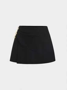 Sweetra Women's Fashionable Commuter Skirt Pants, Solid Color, Suitable For Summer - Black - View 2