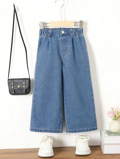 SHEIN Playful Pals Young Girl Loose Fit Lightweight Casual Vacation Denim Pants Summer Holiday