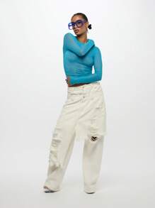 SUMWON WOMEN 长袖网眼上衣 霓虹色基本款修身春夏分层舞蹈表演上衣 - 藍色 - 查看 7