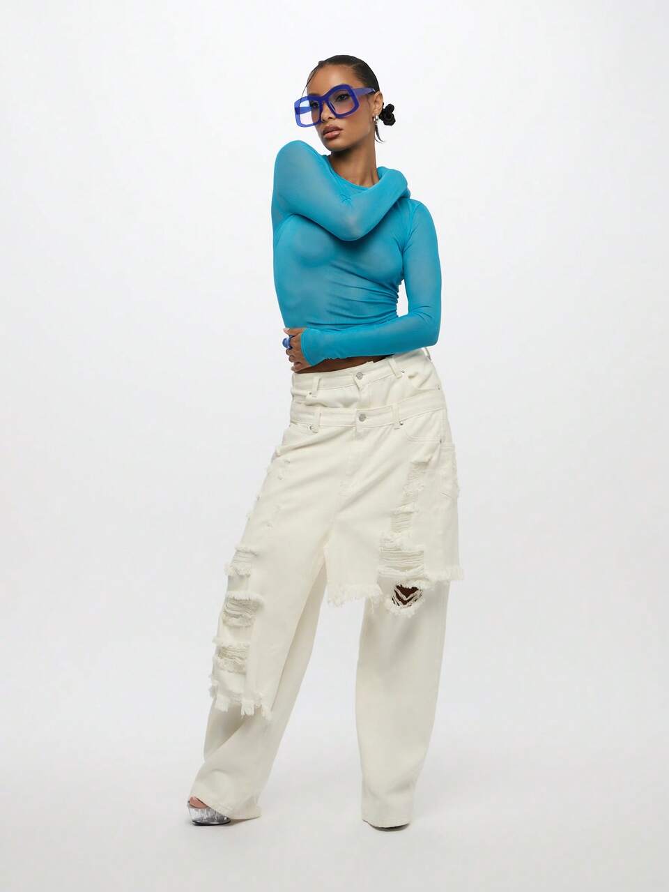 SUMWON Langarm Mesh Top in Neonfarben, basic anliegende Form für Frühling Sommer Schichtung, Tanz Auftritts Top