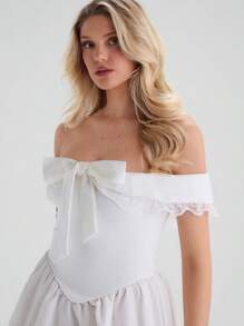 Glamine White Off Shoulder Lace Elegant Cute Bubble Dress,Women Graduation Summer Wedding Guest Party Dress,Birthday Outfits,Sun Dresses For Women - White - View 4