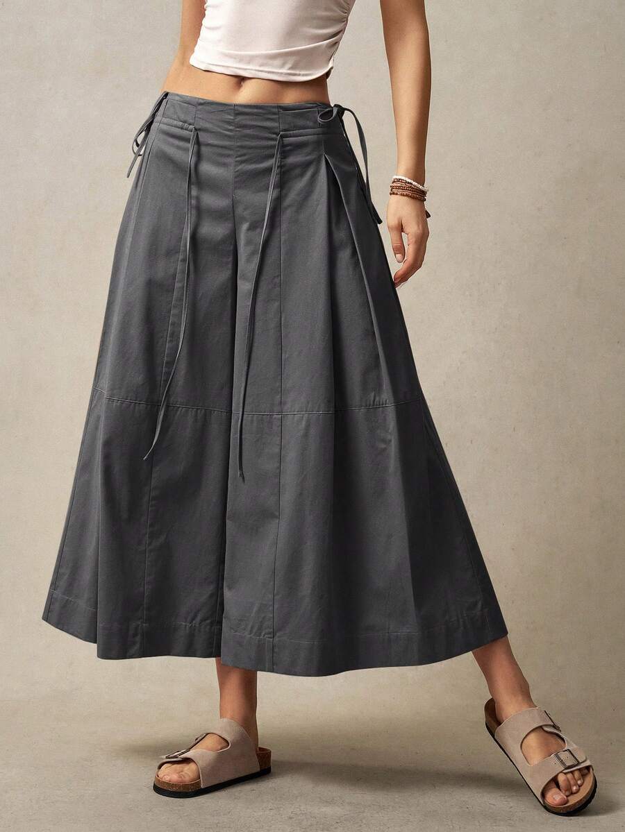 Bohemela 女士纯色宽松休闲阔腿裤，度假风格 - 灰色 - 查看 1