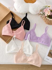 Girls' Waffle Fabric Cute & Sweet Short Casual Comfortable Soft 5pcs Underwear Set - متعدد الألوان - مشاهدة 5