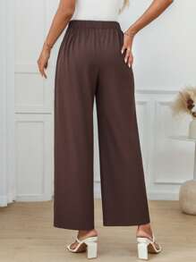 EMERY ROSE Women's Buttoned Pleated Elegant Office Pants Summer - Brown - View 2