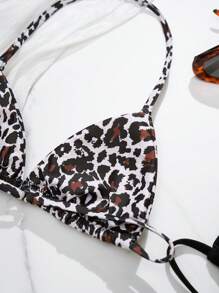 SHEIN Teen Girls 2-Piece Swimsuit With Triangle Top & Bottoms, Buy 1 Get 4 In 2 Colors, Vacation/Beach, Basic Black & Leopard Print Bikini