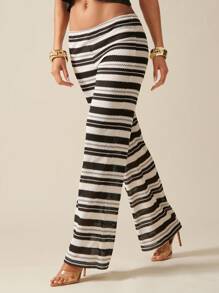 Hauture 低腰黑白条纹针织裤，波西米亚风，度假风