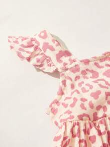 Cozy Pixies Vestido sin mangas con cuello en V con volantes y cintura ceñida de estampado de leopardo para bebé niña